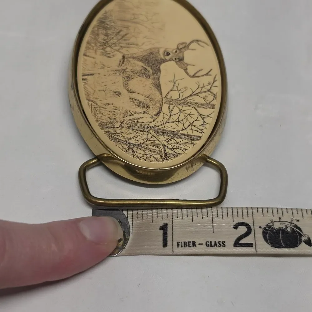 Barlow Solid Brass Deer Buck Engraved Hunting Belt Buckle Plate Vintage 1983
